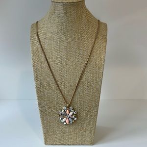 NWT J Crew Long Gold Tone Chain Rhinestone Cluster Layering Necklace